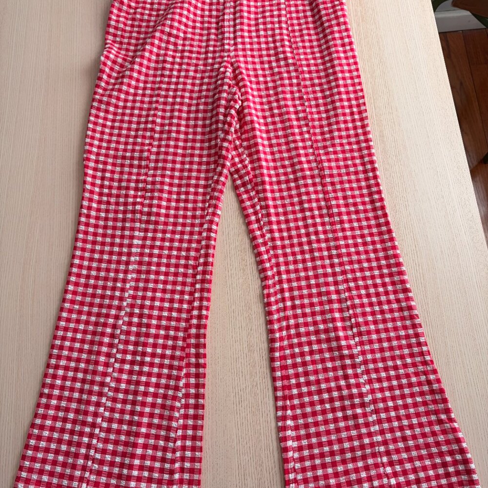 Ganni Stretch Seersucker Cropped Pink Gingham Pants - Picture 3 of 6